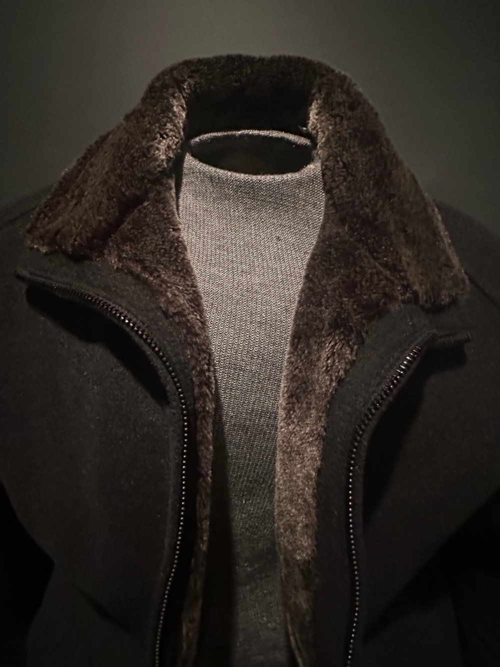Marc New York Men's Black Pea Coat with Faux-Fur Collar